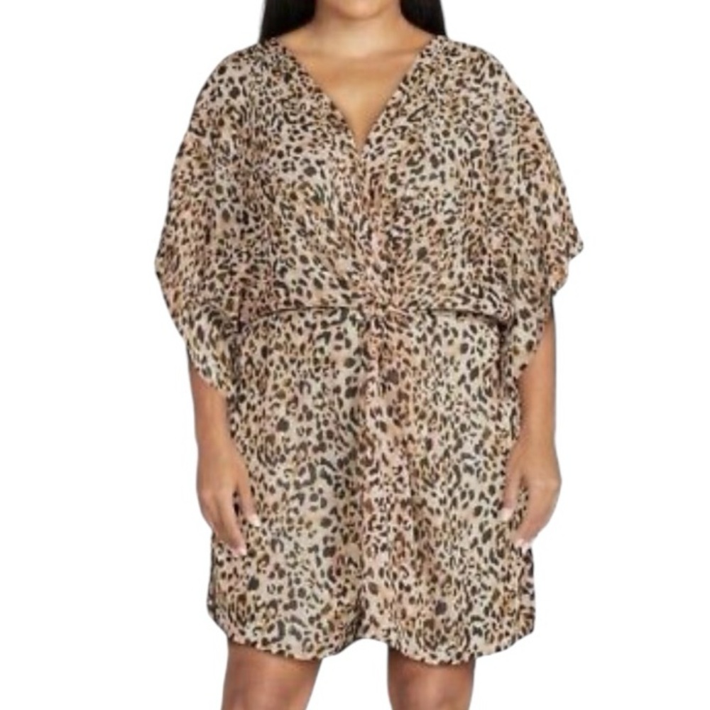Semi-sheer animal print bathing suit cover up size 3X